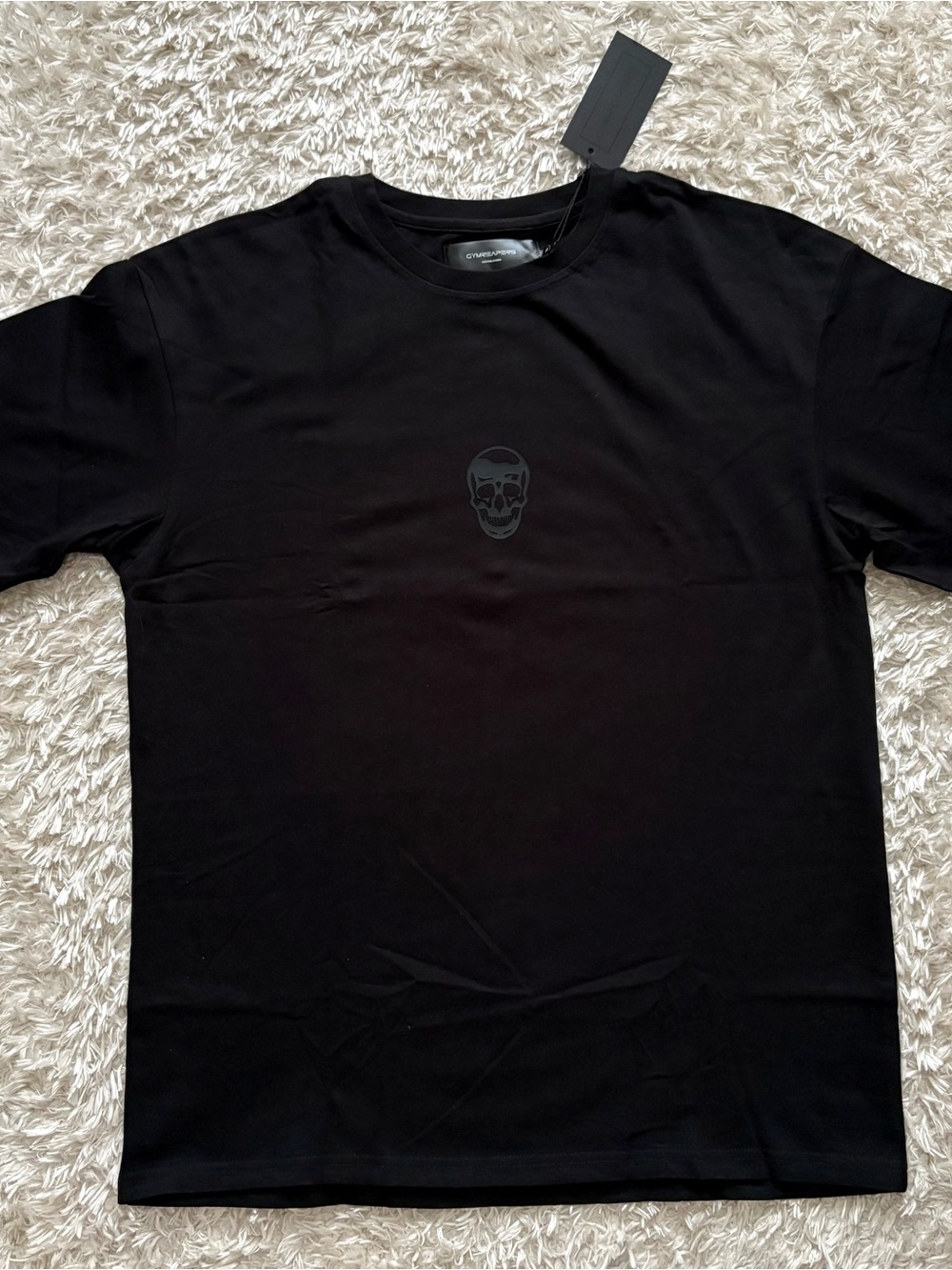 Gymreapers Men's All Black Short Sleeve Skull Logo Crew Neck Gym Lifting Tee NWT